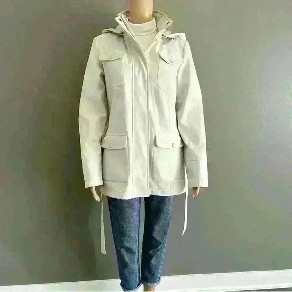 Novelti Light gray softshell jacket with belt. Removable hood Size: Medium. - Picture 5 of 6